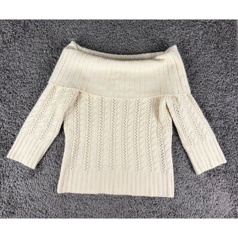 Express Wool Cashmere Blend Cable Knit Off Shoulder Sweater Womens M 3/4 sleeve